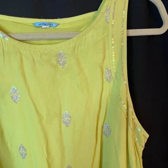 LEIFNOTES Anthropologie Ponderosa Boho Dress Sequins Yellow Tank Sleeveless‎ 12 - Picture 3 of 10